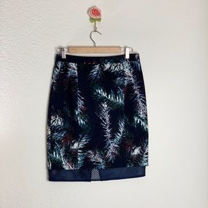 Club Monaco Navy Palm Print Mesh Hemline Pencil Skirt Sz 6